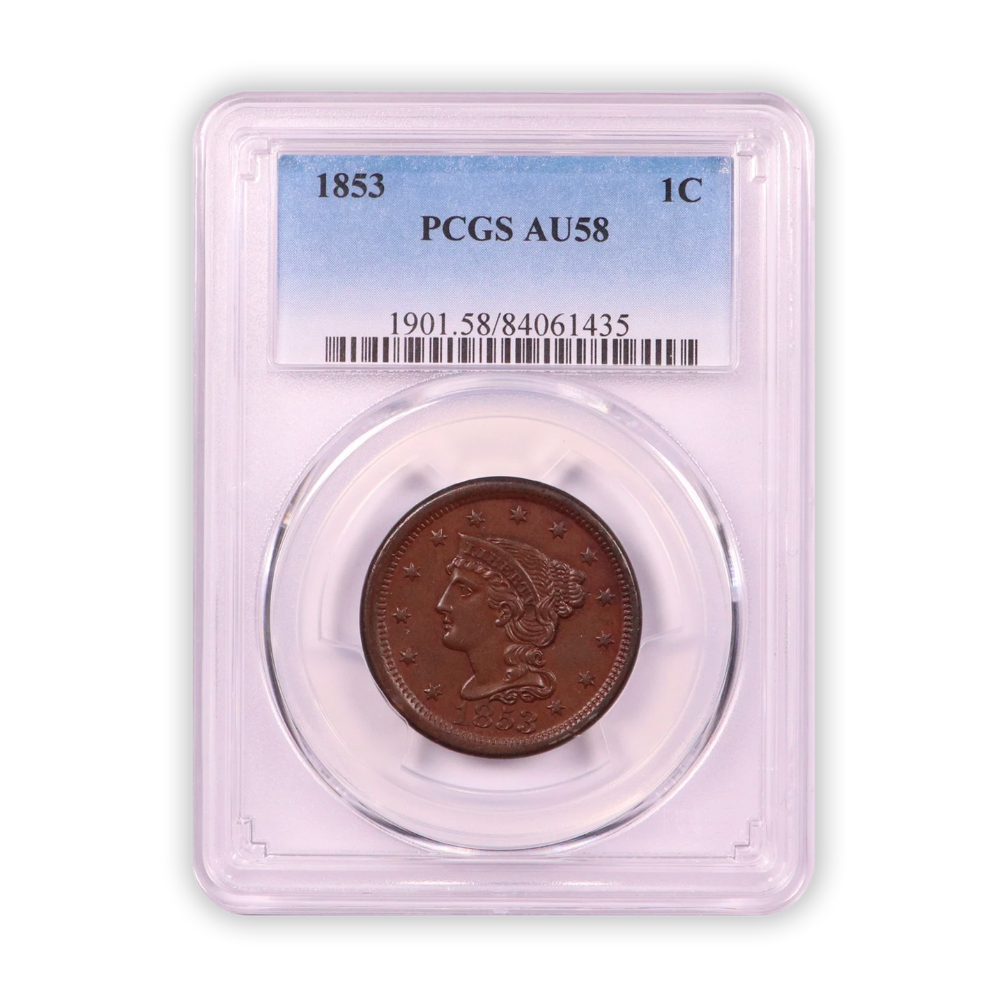 1853 Braided Hair Large Cent - PCGS AU58 BN