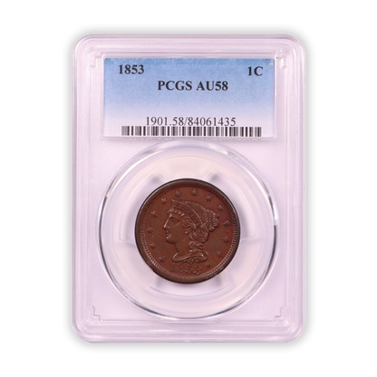 1853 Braided Hair Large Cent - PCGS AU58 BN