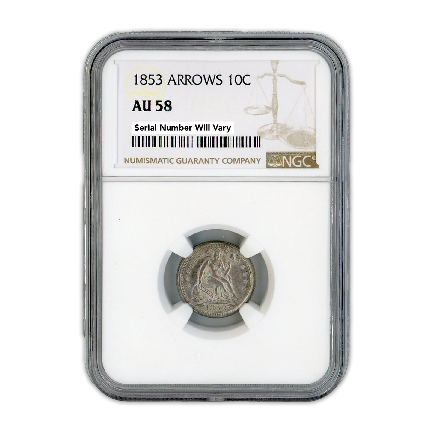 1853 Seated Liberty Dime Arrows NGC AU58