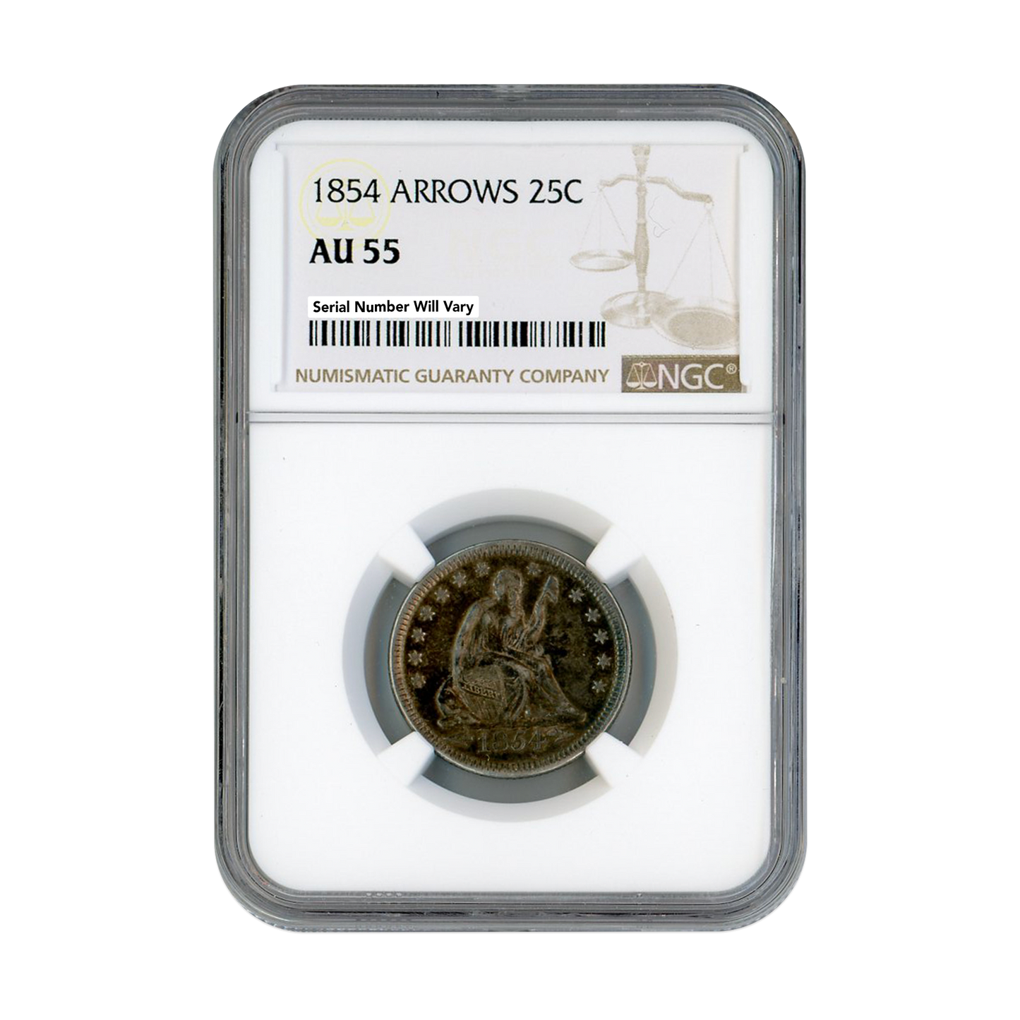 1854 Seated Liberty Quarter - Arrows - NGC AU55