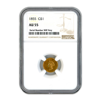 1855 $1 Gold Eagle NGC AU55