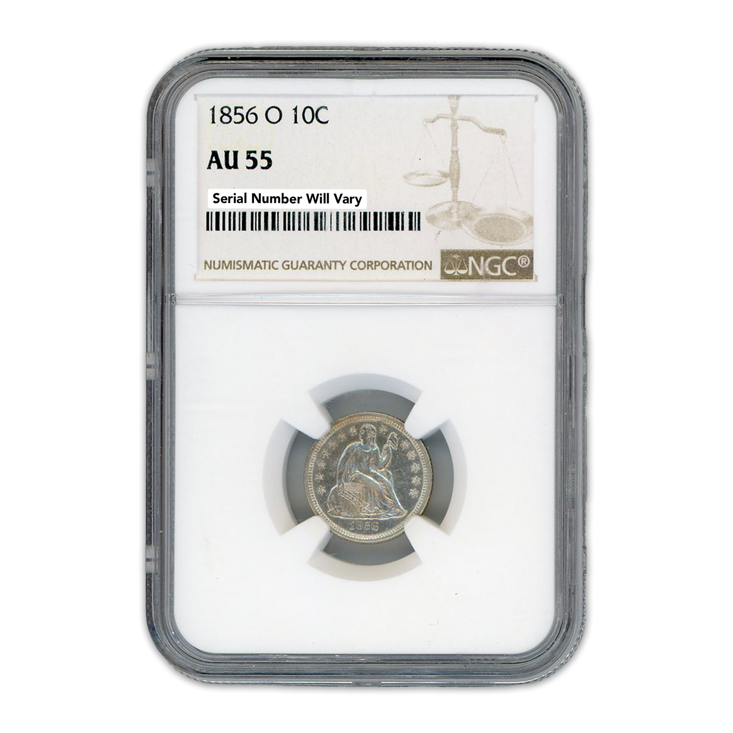 1856 O Seated Liberty Dime - NGC AU55
