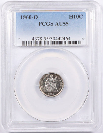 1860 -O Seated Liberty Half Dime - New Orleans PCGS AU55