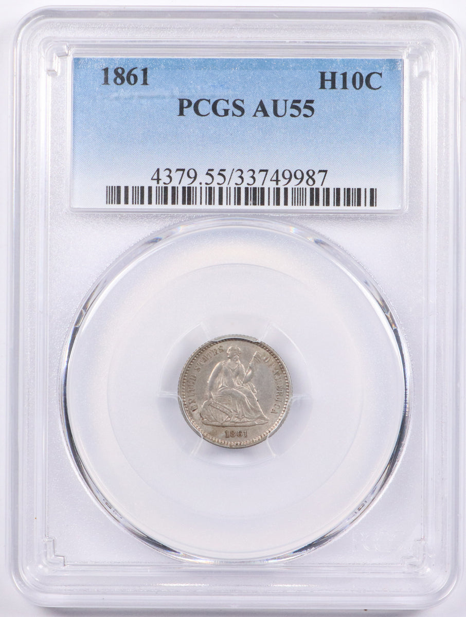 1861 Seated Liberty Half Dime- PCGS AU55