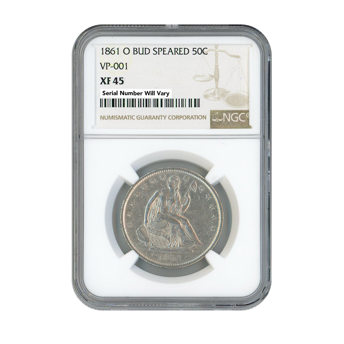 1861 O 50C Bud Speared - NGC XF 45 VP 001