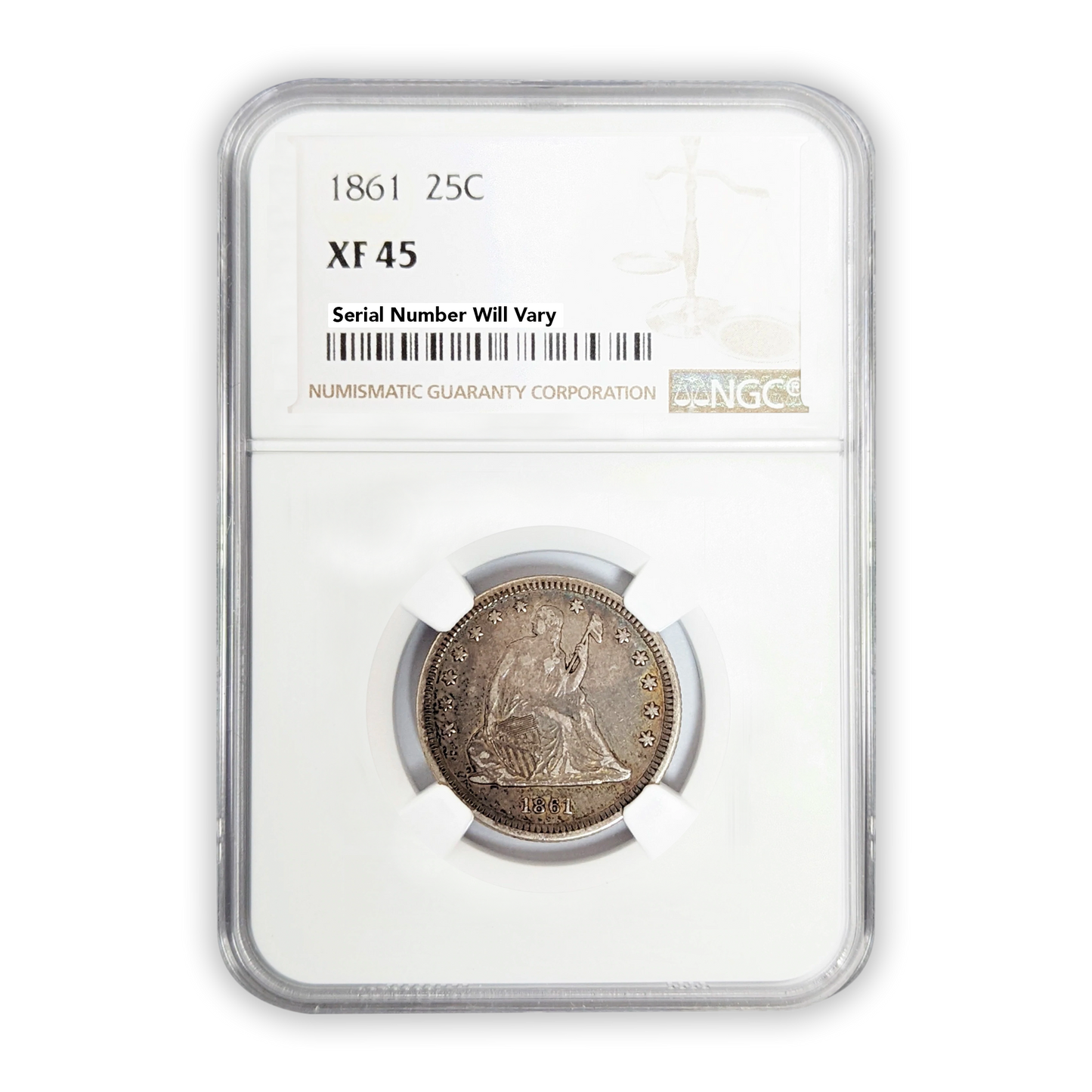 1861 Seated Liberty Quarter Philadelphia - NGC XF 45