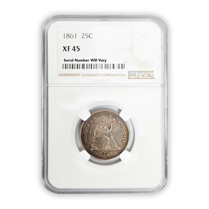 1861 Seated Liberty Quarter Philadelphia - NGC XF 45