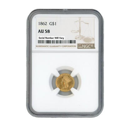 1862 G $1 Gold Liberty Head NGC AU58