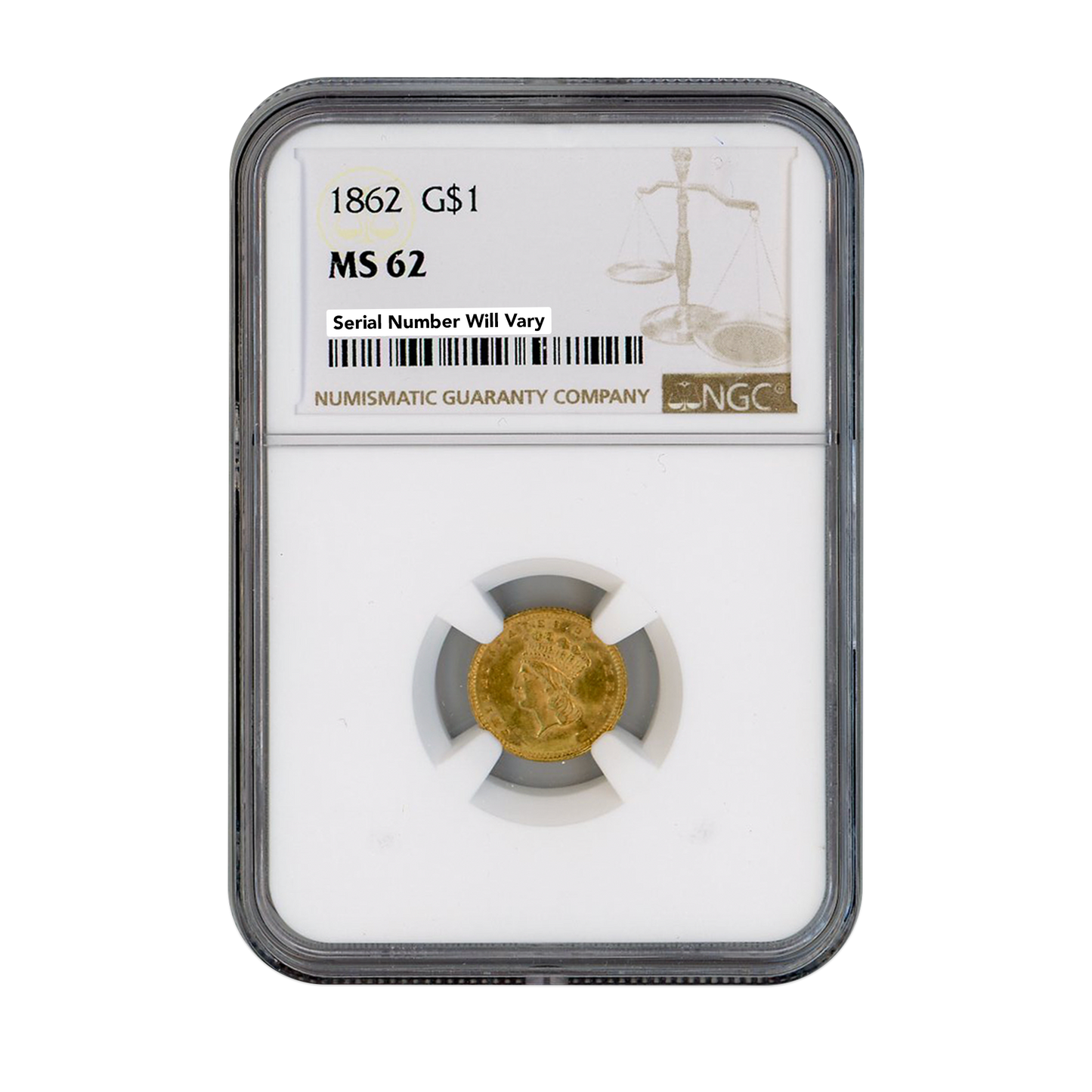 1862 Gold Liberty Head Dollar NGC MS62