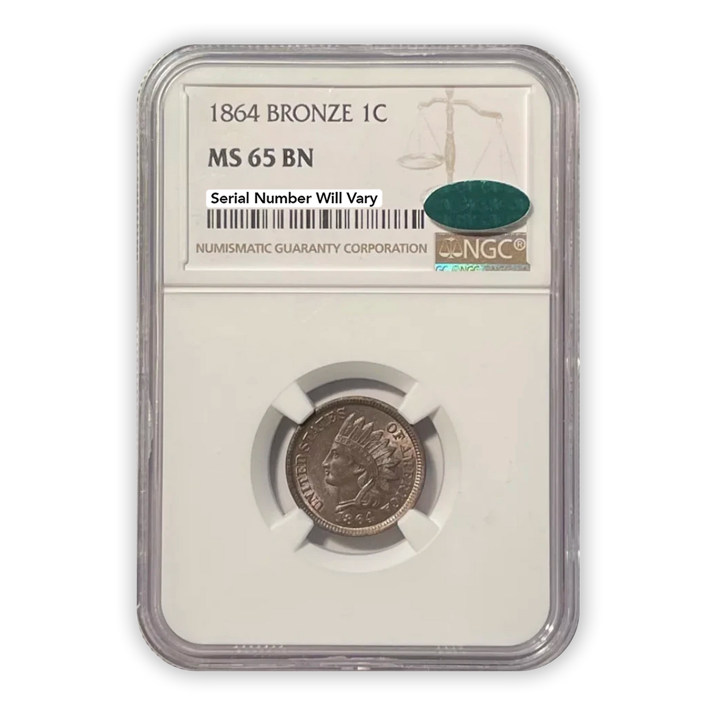 1864 Indian Cent Philadelphia - NGC MS65 BN CAC