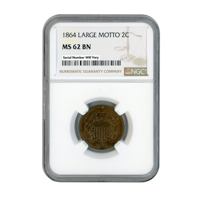 1864 Two Cent Piece Large Motto - NGC MS62 BN