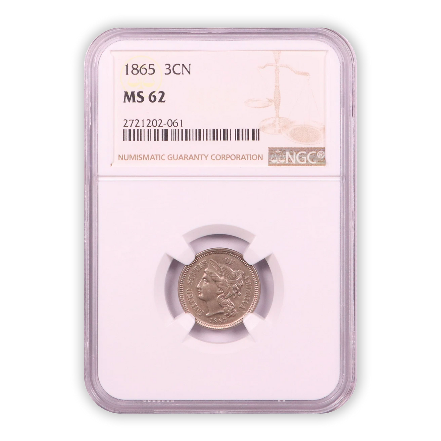 1865 Three Cent Nickel - NGC MS62