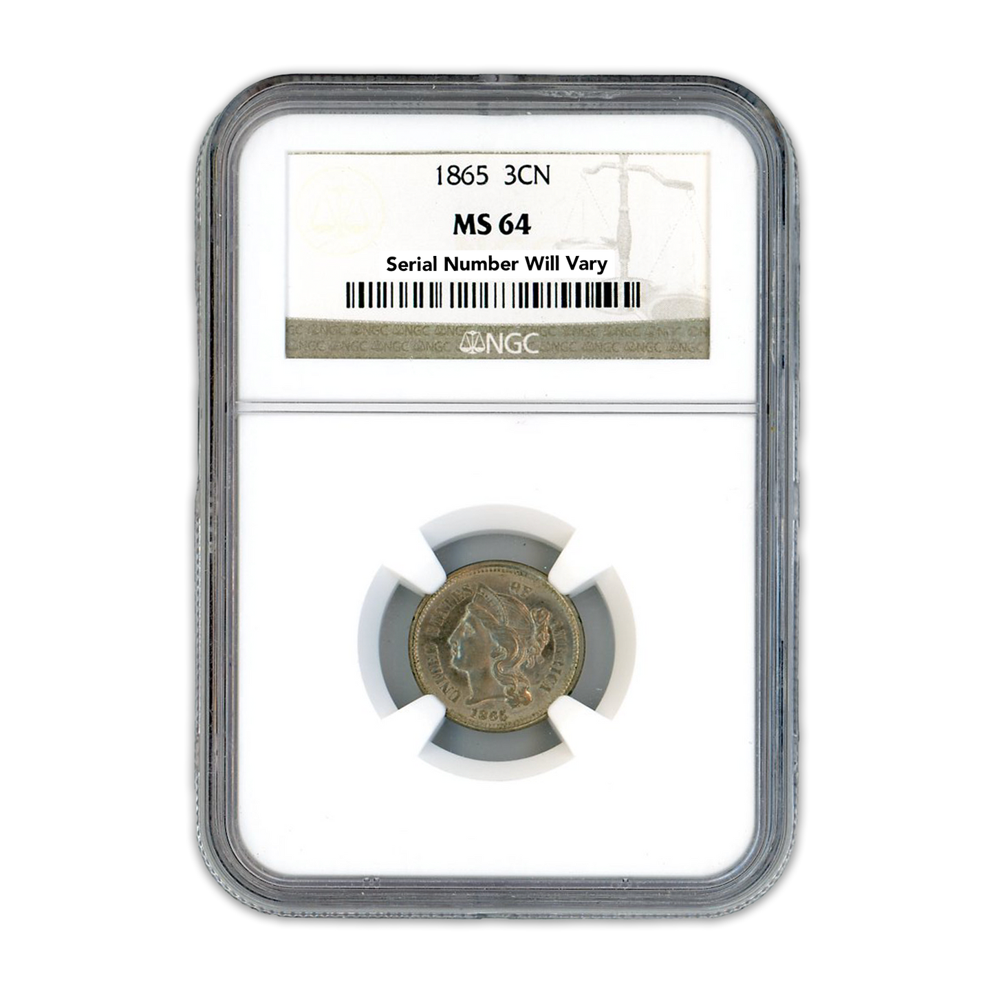 1865 Three Cent Nickel - NGC MS64