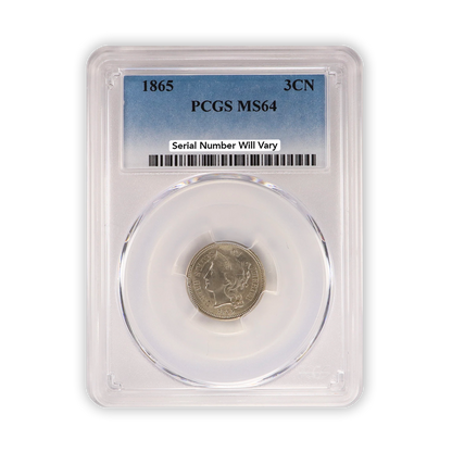 1865 Three Cent Nickel - PCGS MS64