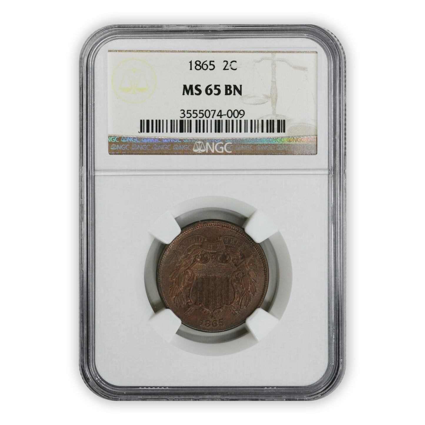 1865 Two Cent Piece - NGC MS65 BN