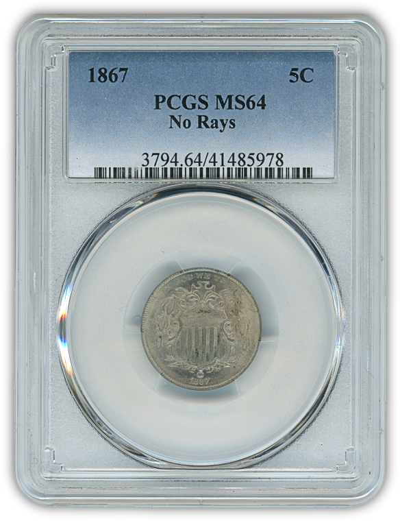 1867 Shield Nickel - No Rays - PCGS MS64
