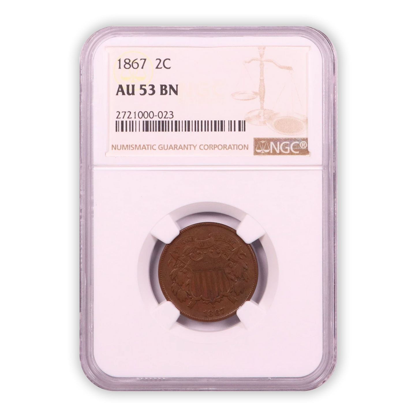 1867 Two Cent Piece - NGC AU53 BN