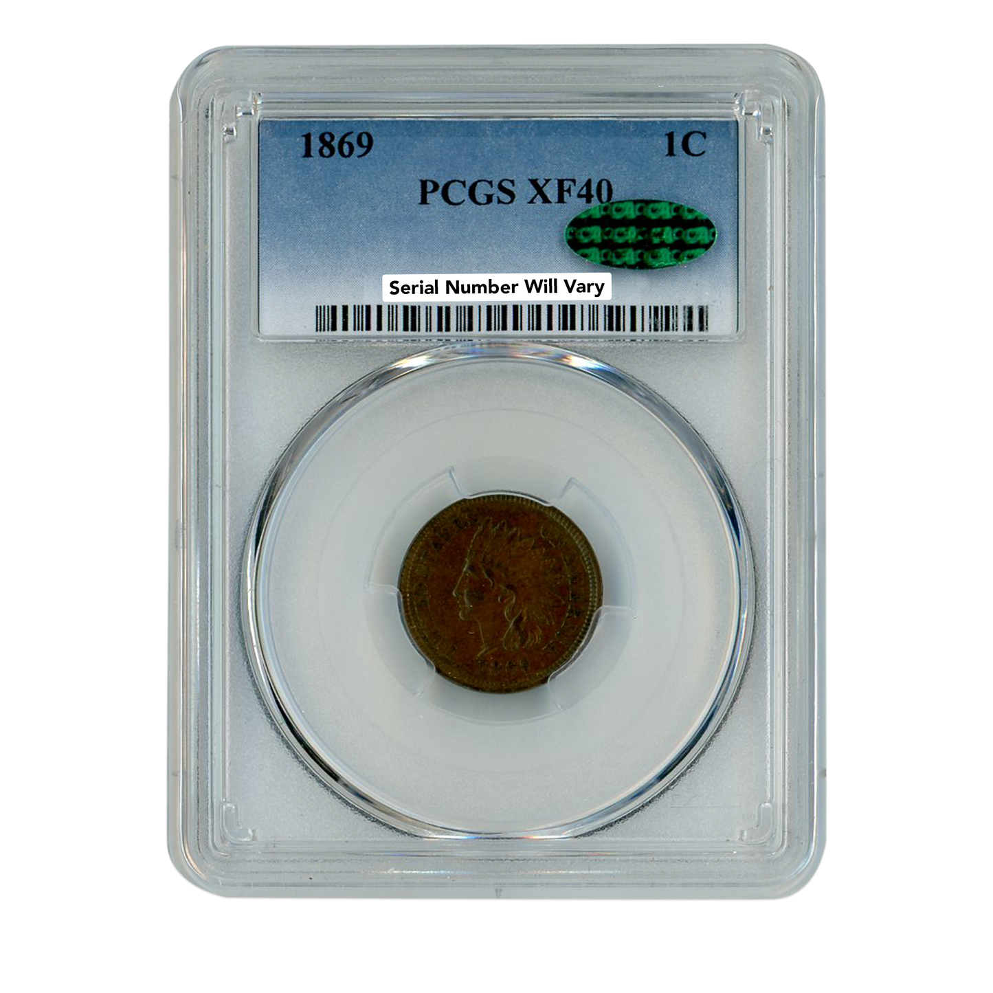 1869 Indian Cent - PCGS XF40 CAC Label