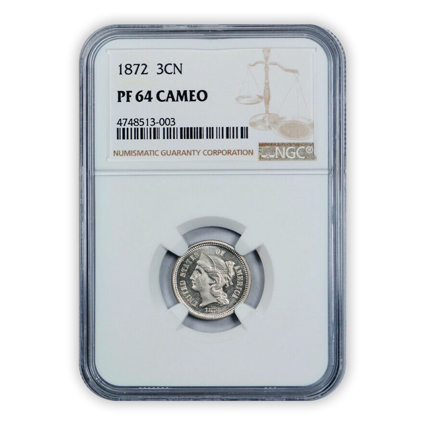1872 Three Cent Nickel - NGC PF64 Cameo