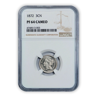1872 Three Cent Nickel - NGC PF64 Cameo