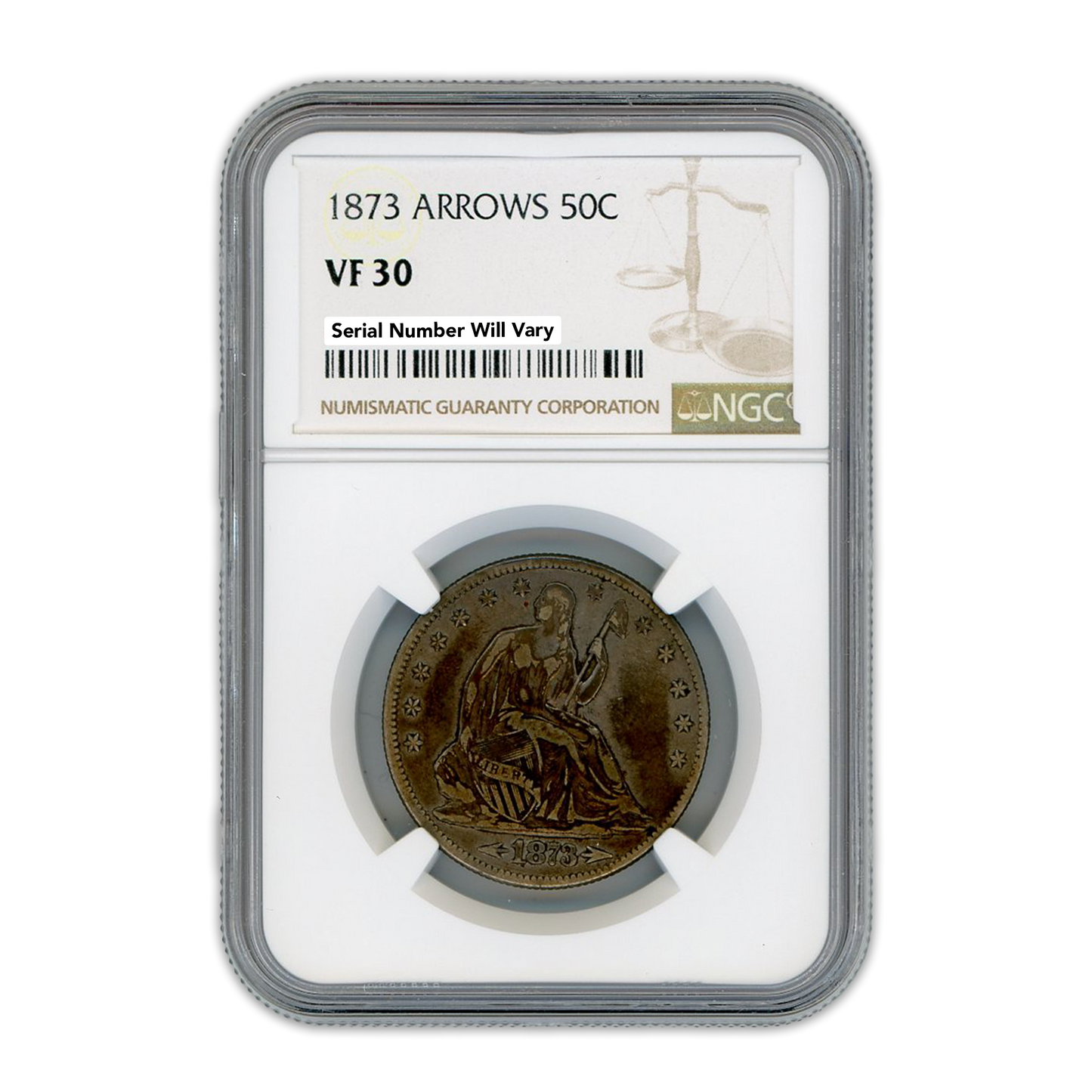 1873 Seated Liberty Half Dollar Philadelphia Arrows - NGC VF30