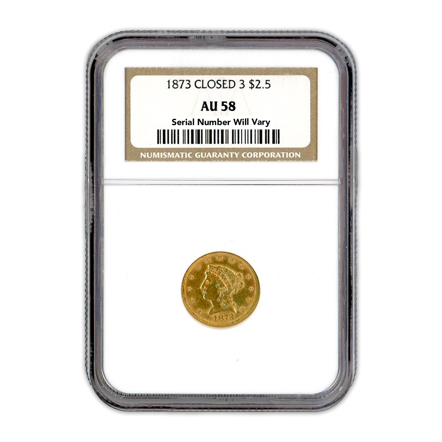 1873 $2.5 Gold Liberty Head Closed 3 - NGC AU58