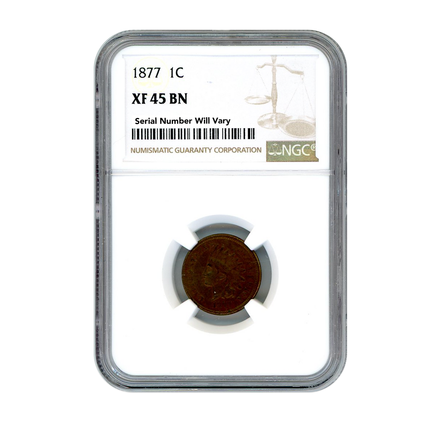 1877 Indian Cent NGC XF45 BN