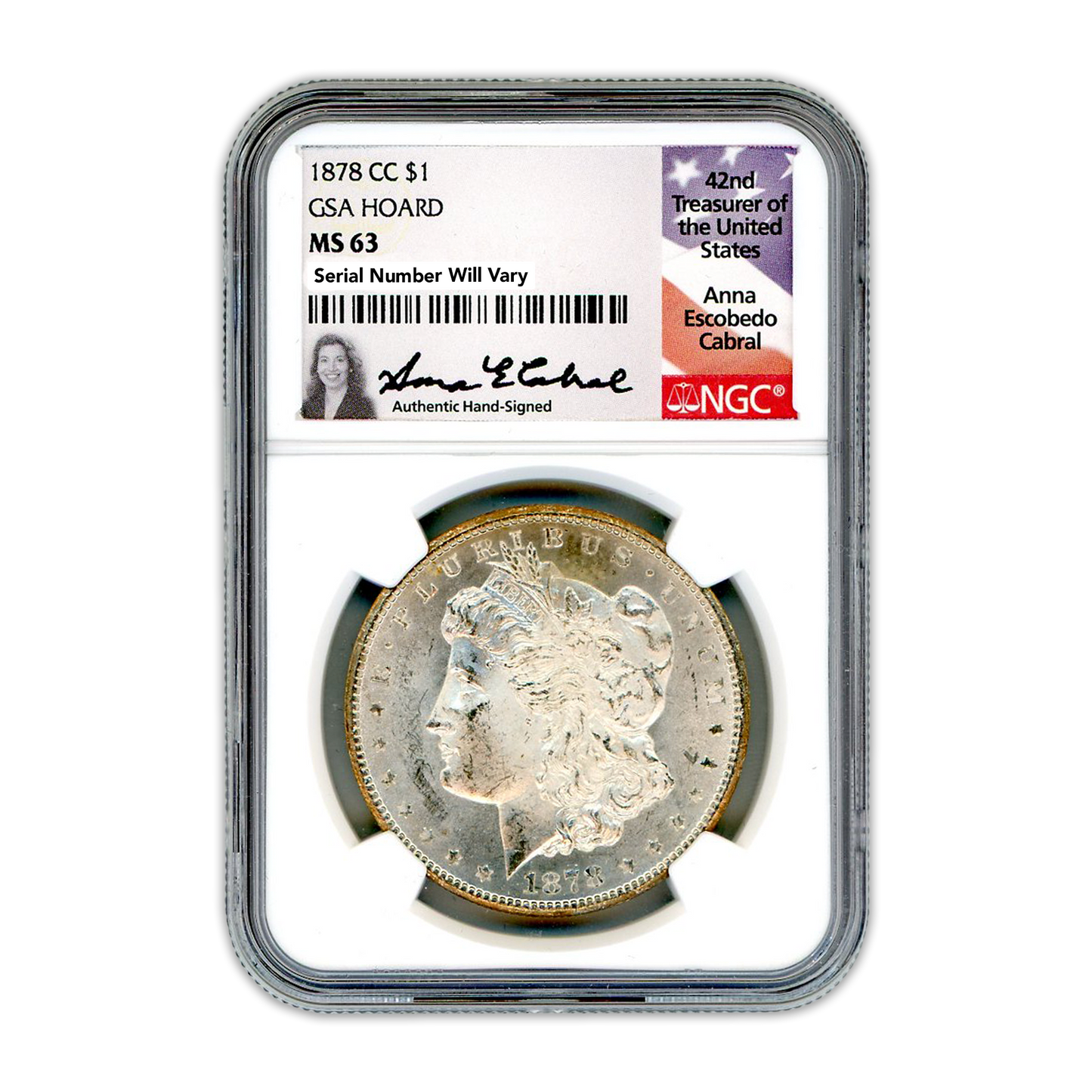1878 CC Morgan Silver Dollar Carson City -  NGC MS63 GSA Anna Cabral Signature Label