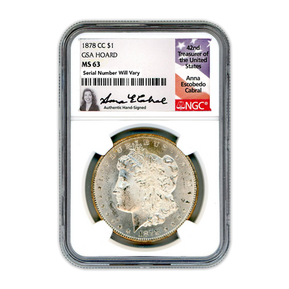 1878 CC Morgan Silver Dollar Carson City -  NGC MS63 GSA Anna Cabral Signature Label