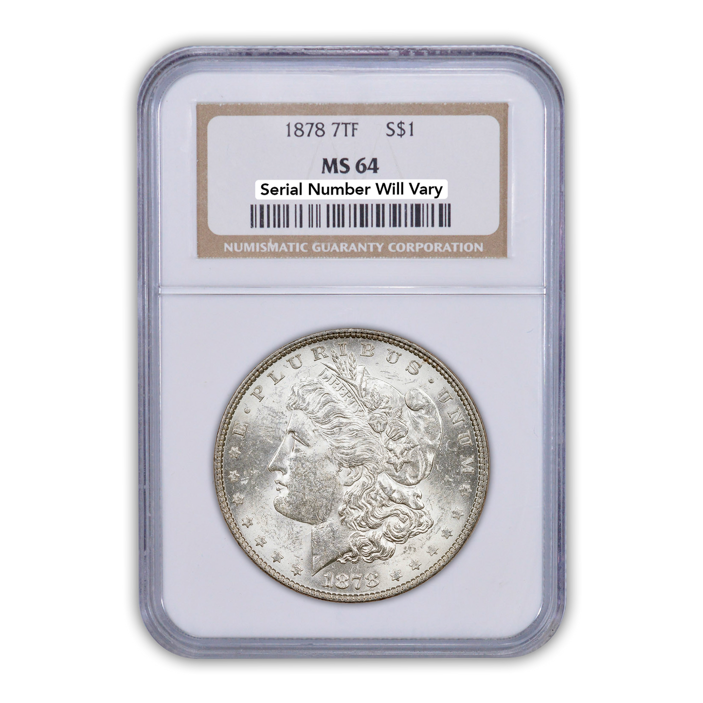 1878 Morgan Silver Dollar Philadelphia 7 Tail Feathers Rev 78 - NGC MS64