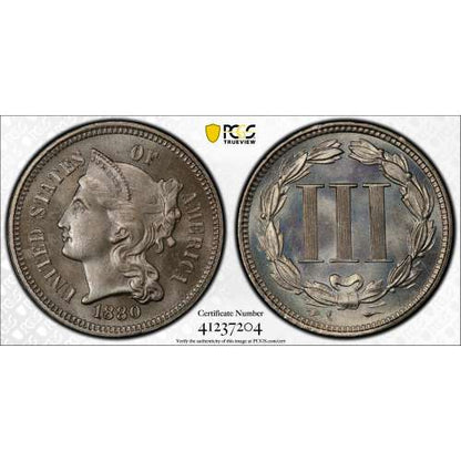 1880 Three Cent Nickel - PCGS PF66 CAC
