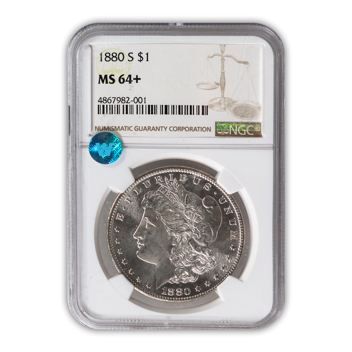1880 Morgan Silver Dollar San Francisco - NGC MS64+ Sight White