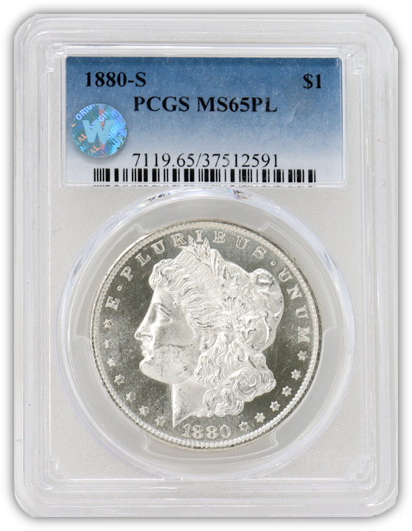 1880 Morgan Silver Dollar San Francisco - PCGS MS65 PL Sight White