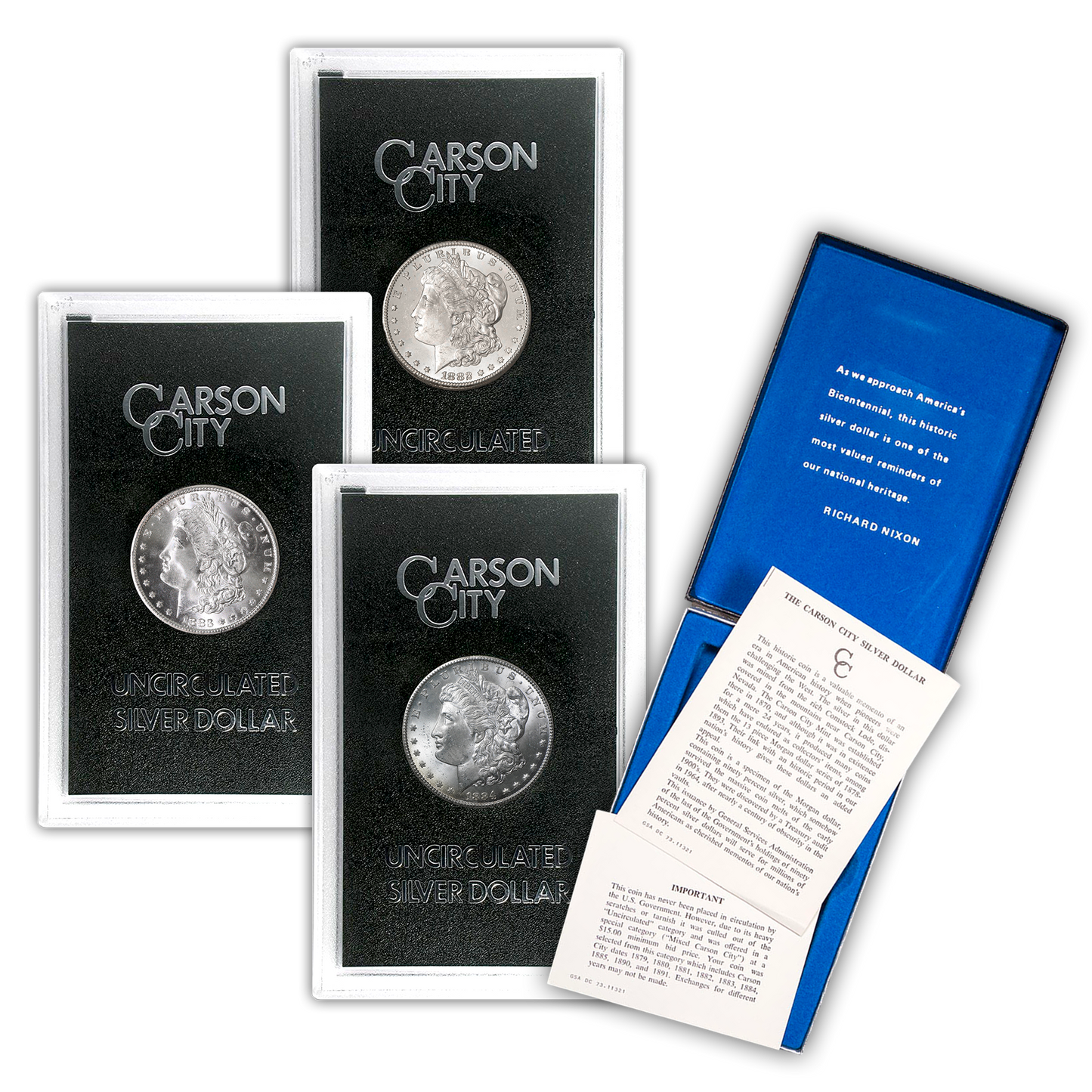 1882 - 1884 Morgan Silver Dollar Carson City - GSA - 3 pc Set