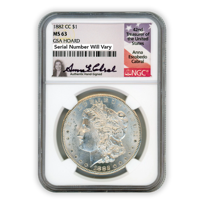 1882 CC Morgan Silver Dollar Carson City - NGC MS63 GSA Anna Cabral Signature Label