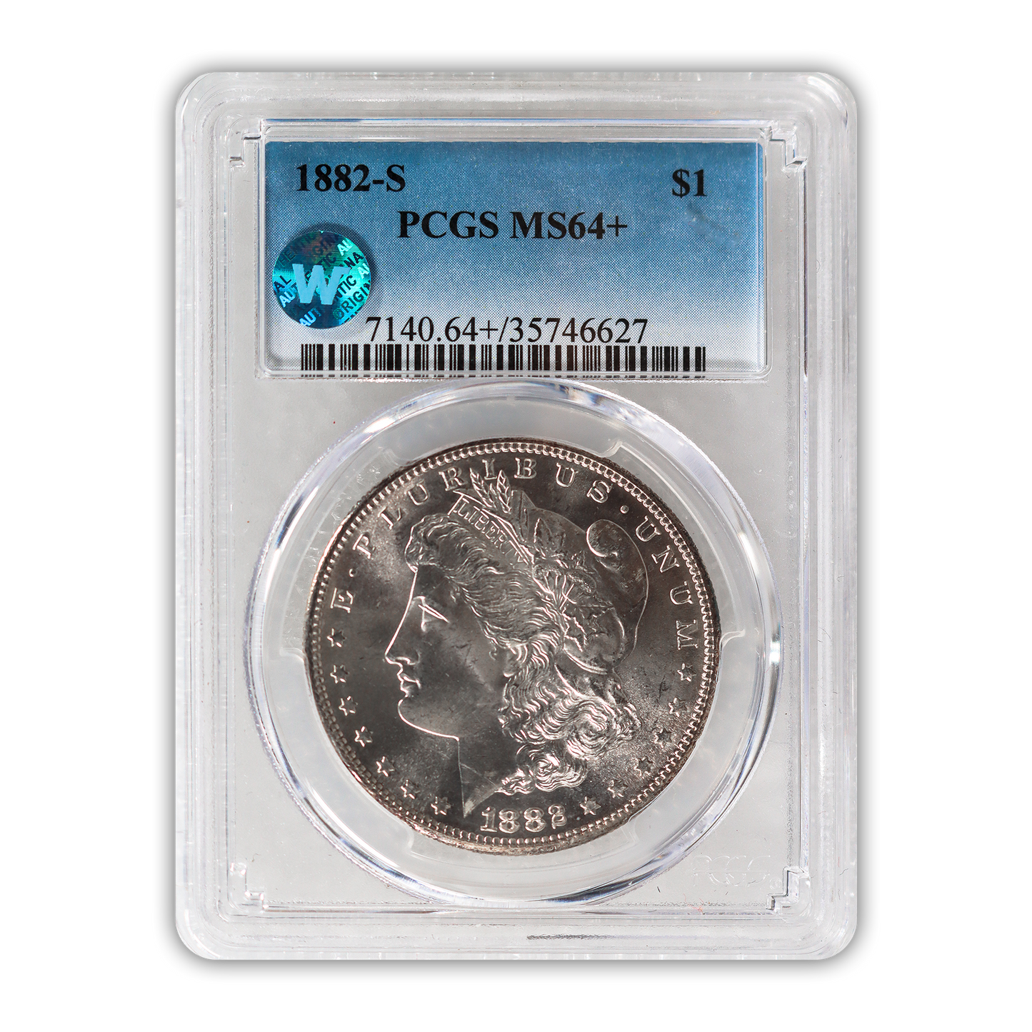 1882 Morgan Silver Dollar San Francisco - PCGS MS64+ Sight White