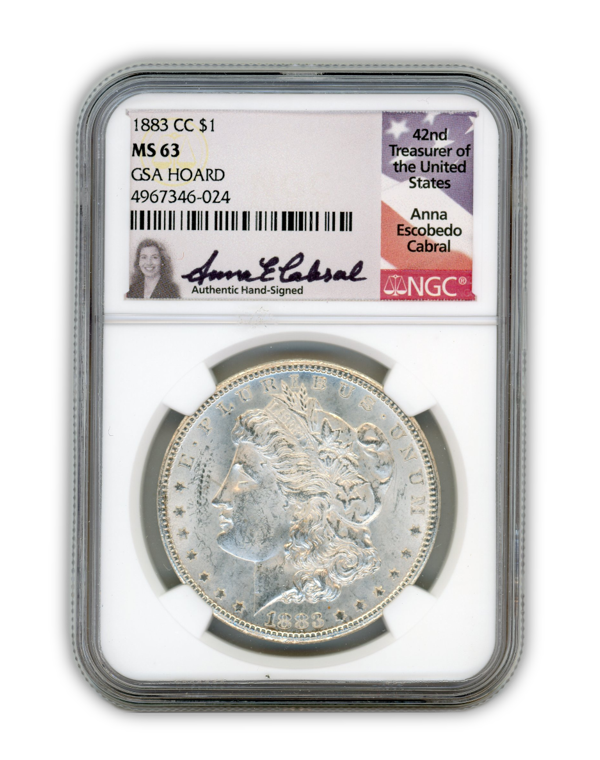 1883 CC Morgan Silver Dollar Carson City - NGC MS63 GSA Anna Cabral Signature Label
