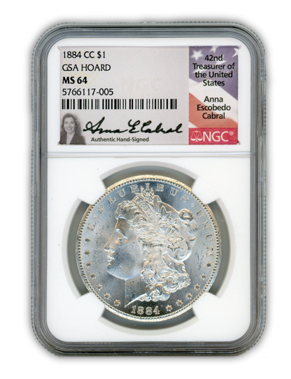 1884 CC Morgan Silver Dollar Carson City - NGC MS64 GSA Anna Cabral Signature Label
