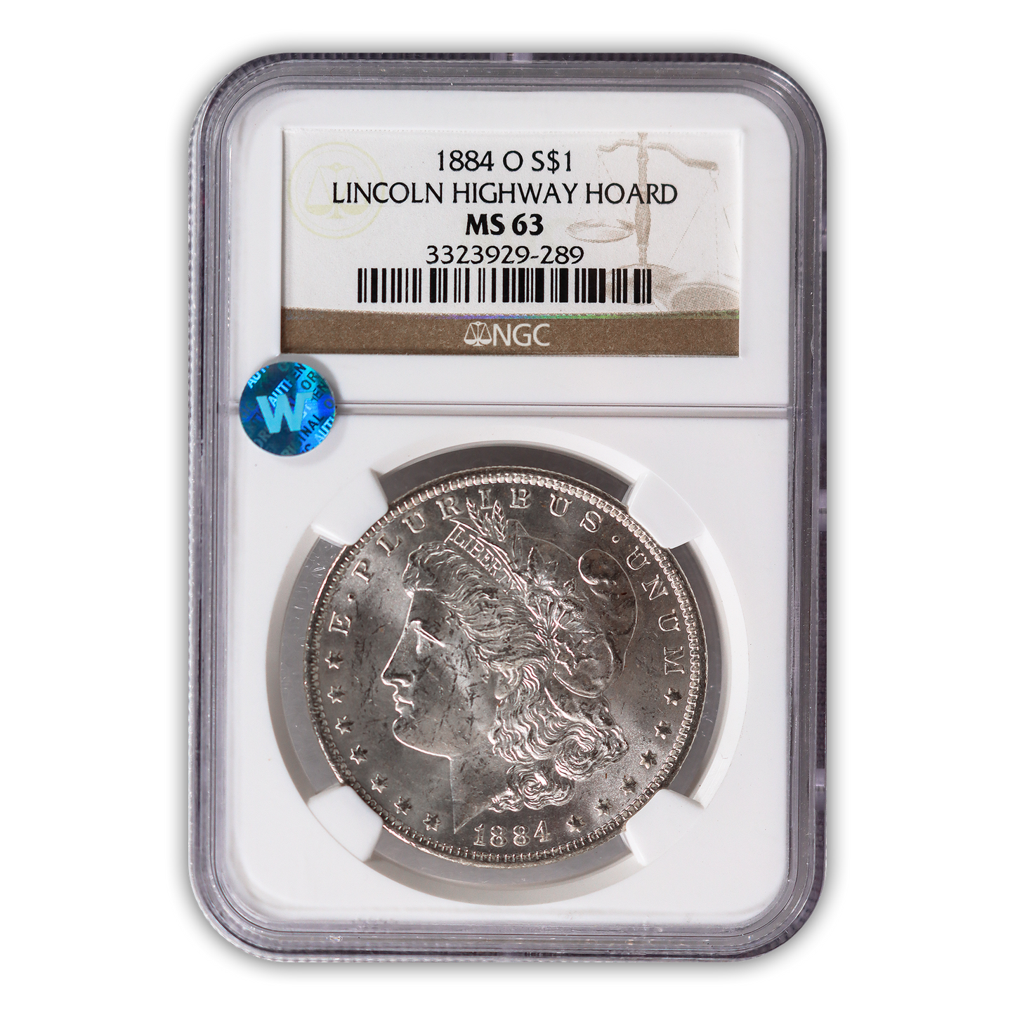 1884 Morgan Silver Dollar New Orleans - NGC MS63 Sight White Lincoln Highway