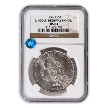 1884 Morgan Silver Dollar New Orleans - NGC MS63 Sight White Lincoln Highway