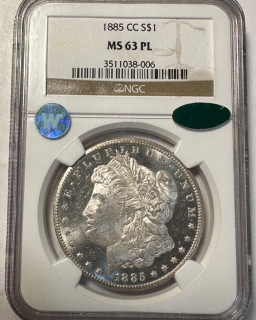 1885-CC Morgan Silver Dollar Carson City - CAC - PCGS MS63 Sight White