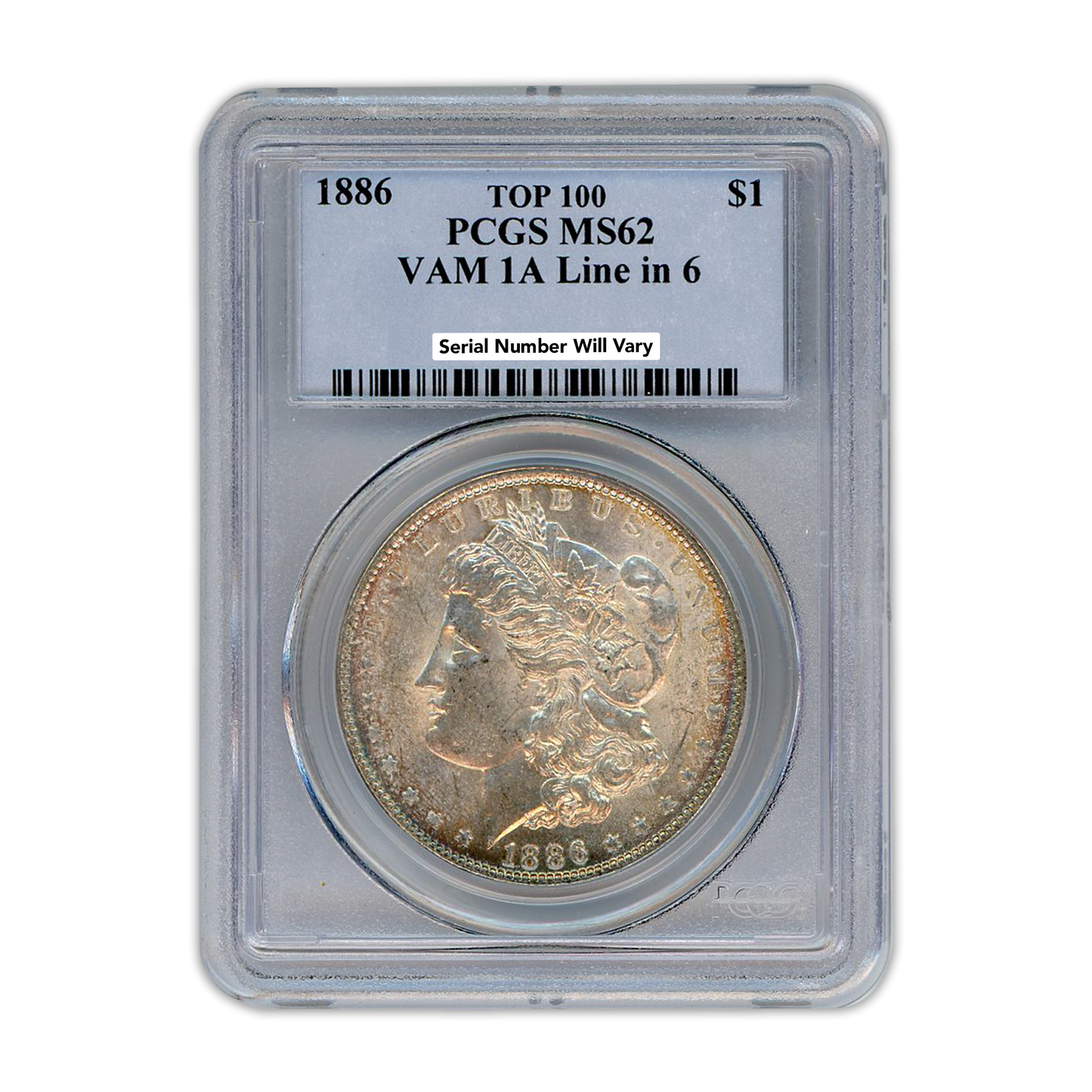 1886 Morgan Silver Dollar Philadelphia - VAM 1A Line in 6 - PCGS MS62
