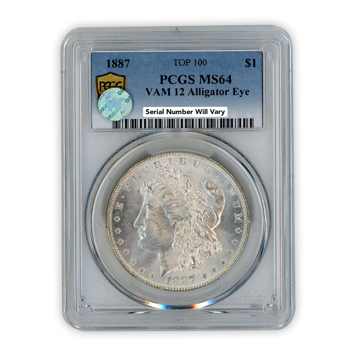 1887 Morgan Silver Dollar Philadelphia - Vam 12 Alligator Eye - PCGS MS64 Sight White