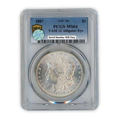1887 Morgan Silver Dollar Philadelphia - Vam 12 Alligator Eye - PCGS MS64 Sight White