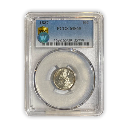 1887 Seated Liberty Dime Philadelphia - PGCS MS65 Sight White