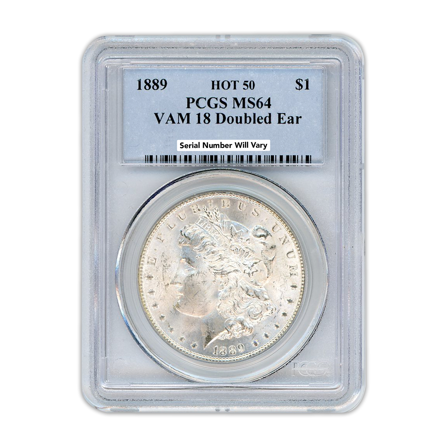 1889 Morgan Silver Dollar Philadelphia - VAM 18 Doubled Ear - PCGS MS64