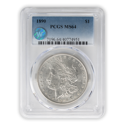 1890 Morgan Silver Dollar Philadelphia - PCGS MS64 Sight White