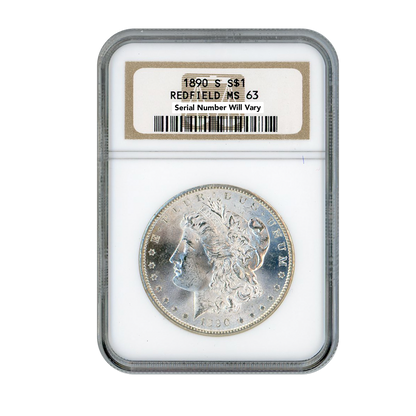 1890 S Silver Morgan Dollar Redfield San Francisco - NGC MS63