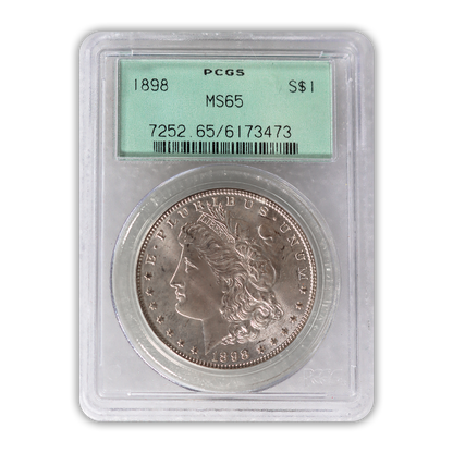 1898 Morgan Silver Dollar Philadelphia - PCGS MS65 Prooflike Green Holder