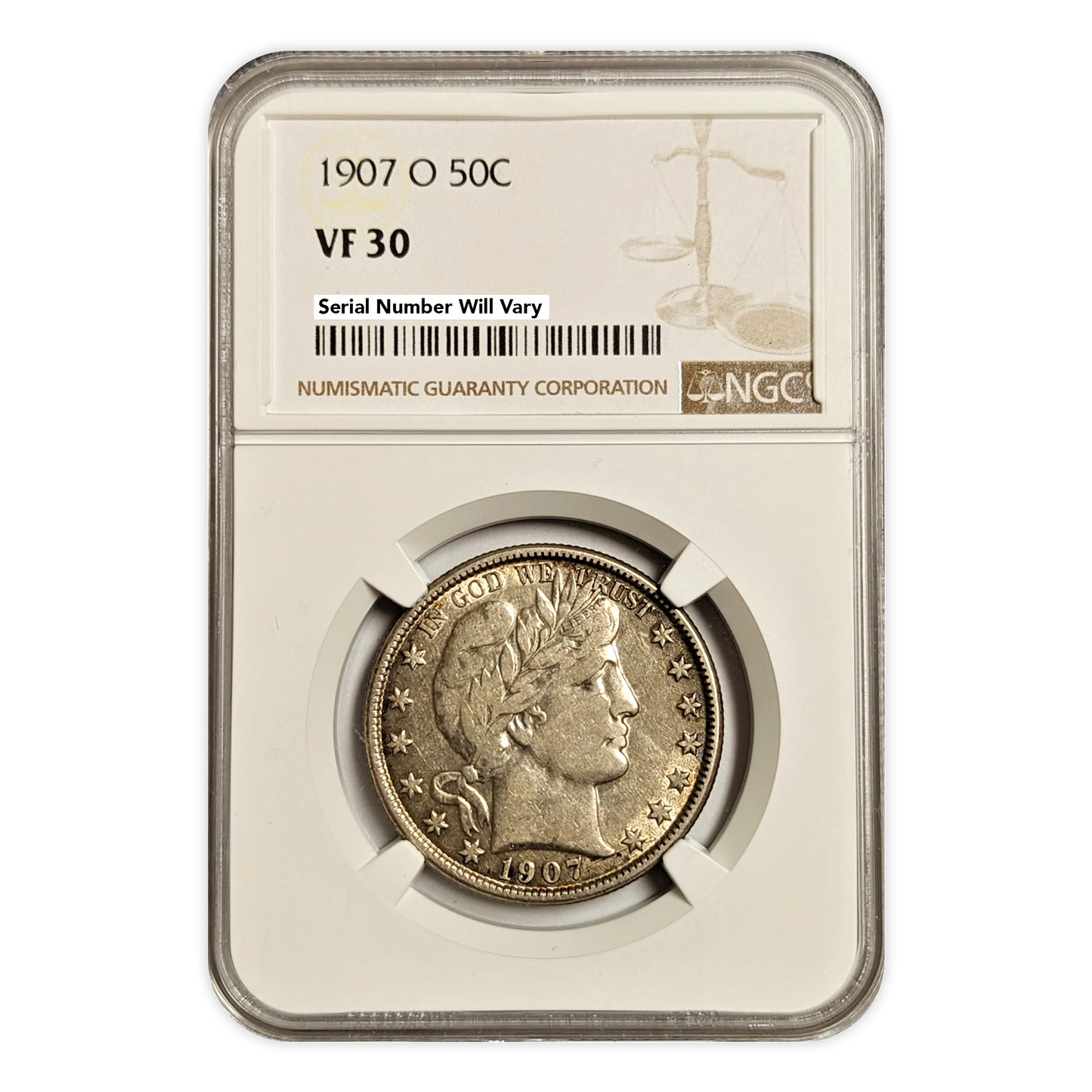 1907 O Barber Half Dollar New Orleans - NGC VF30